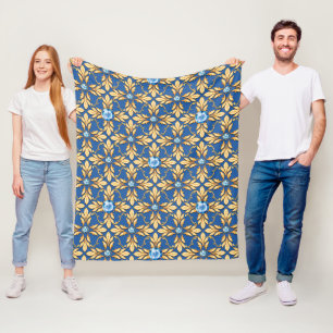 Nahtloses goldenes Muster mit blauen Edelsteinen 1 Fleecedecke
