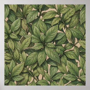 Nahtloses grünes Blatt Botanisches Vintage-Muster Poster
