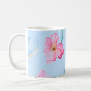 Nahtloses handgezeichnetes Aquarellmuster mit rosa Kaffeetasse