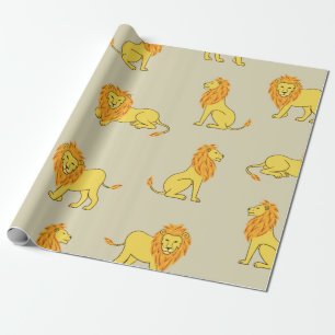 Nahtloses handgezeichnetes Löwenmuster. Vintage-Hi Geschenkpapier