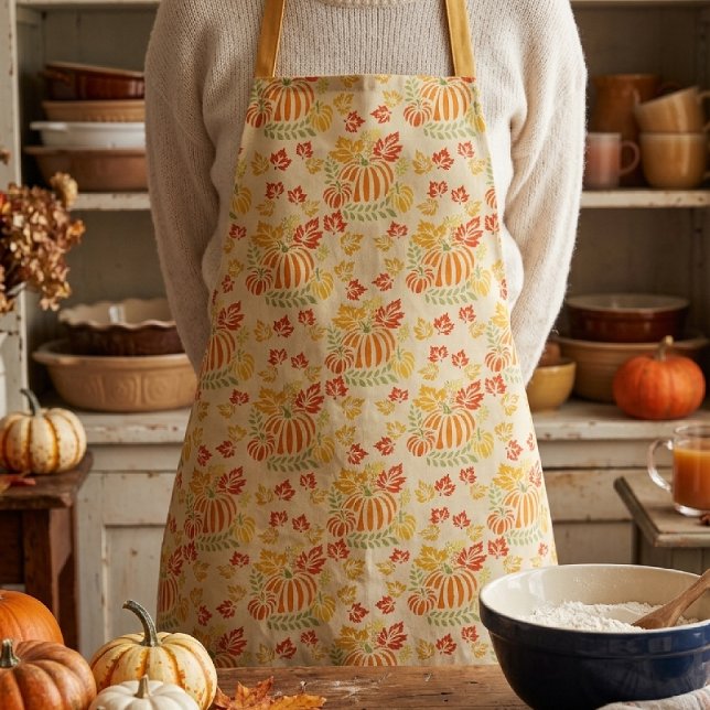 Nahtloses Herbst-Pumpkin- und fallende Blätter-Mus Schürze (Von Creator hochgeladen)