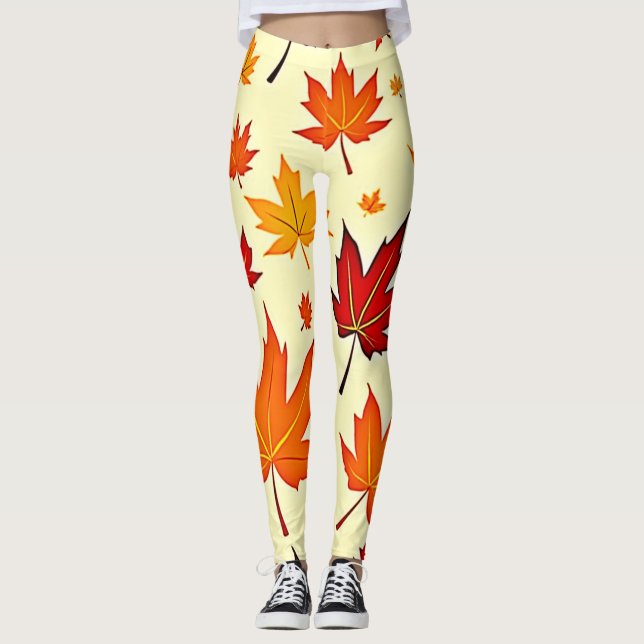 Nahtloses Herbstlaub-Design Leggings (Vorderseite)
