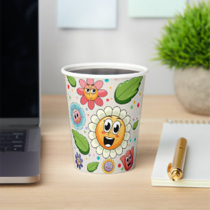 Nahtloses Hintergrunddesign mit bunten Blume Pappbecher