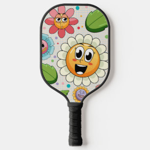 Nahtloses Hintergrunddesign mit bunten Blume Pickleball Schläger