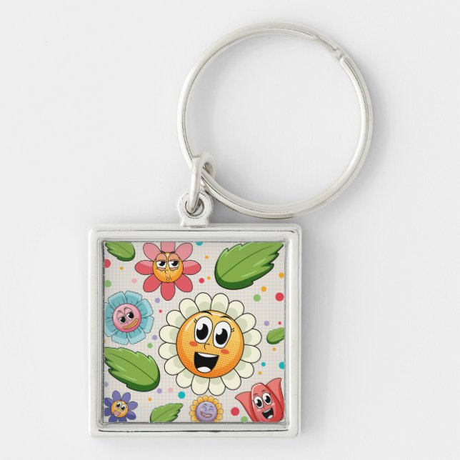 Nahtloses Hintergrunddesign mit bunten Blume Schlüsselanhänger (Vorne)