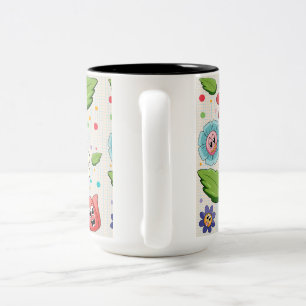 Nahtloses Hintergrunddesign mit bunten Blume Zweifarbige Tasse