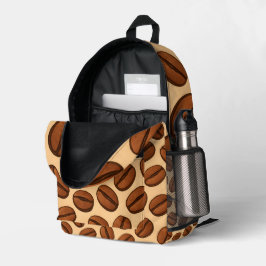 Nahtloses Kaffeebohnen-Muster | Warmes braunes Caf Bedruckter Rucksack