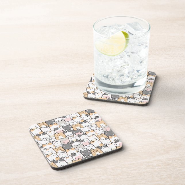 Nahtloses Kawaii Niedlich Cats Muster Getränkeuntersetzer (Rechte Seite)