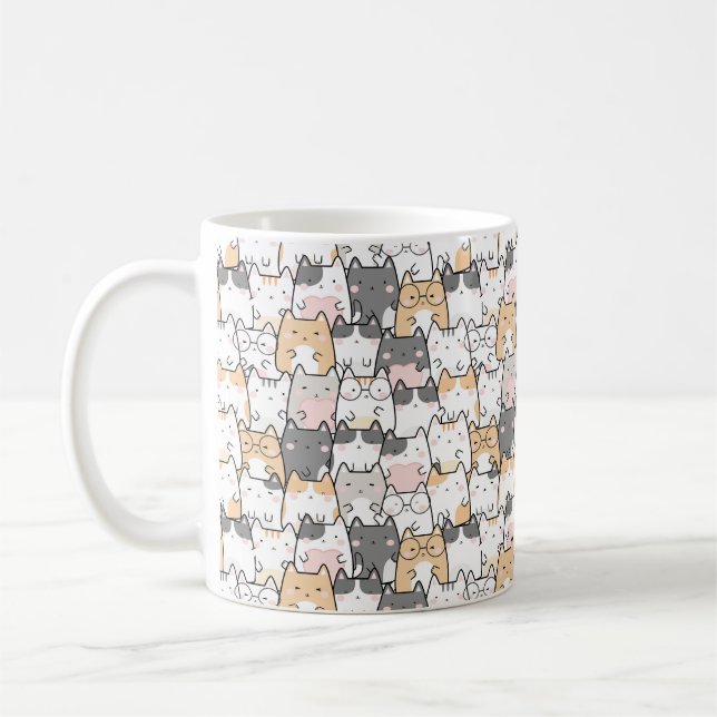 Nahtloses Kawaii Niedlich Cats Muster Kaffeetasse (Links)