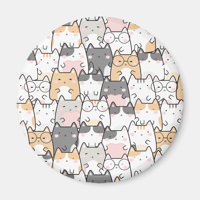 Nahtloses Kawaii Niedlich Cats Muster Magnet (Vorne)