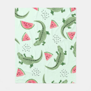 Nahtloses Krokodilmuster mit Wassermelonen-Scheibe Fleecedecke