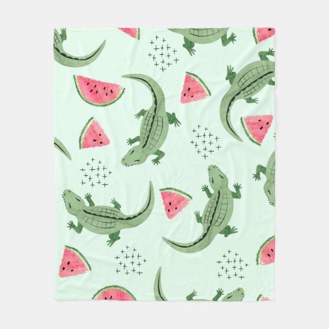 Nahtloses Krokodilmuster mit Wassermelonen-Scheibe Fleecedecke (Vorderseite)
