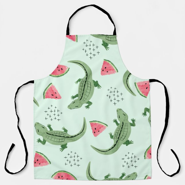Nahtloses Krokodilmuster mit Wassermelonen-Scheibe Schürze (Vorderseite)