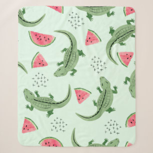 Nahtloses Krokodilmuster mit Wassermelonen-Scheibe Sherpadecke