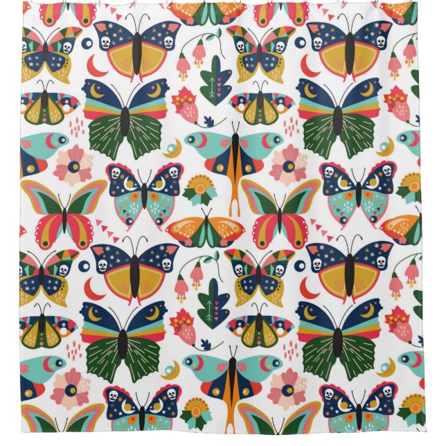 Nahtloses, leichtes Wallpaper-Muster mit Boho Sty Duschvorhang (Vorderseite)
