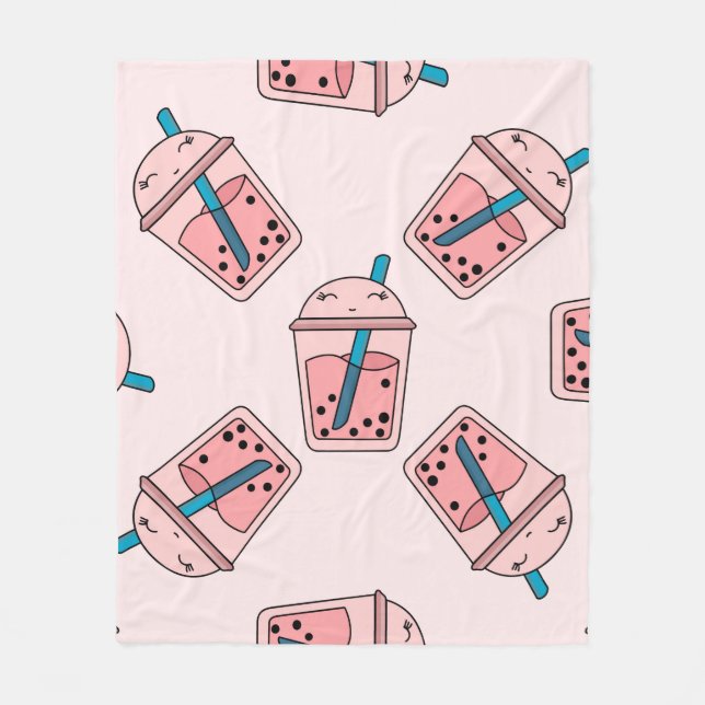 Nahtloses leuchtendes Muster Bubble Tea Frucht Som Fleecedecke (Vorderseite)