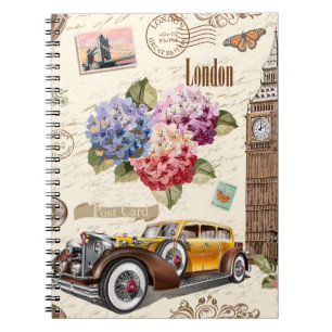 Nahtloses Londoner Vintages Ambiente mit Retroauto Notizblock