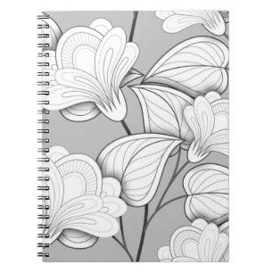 Nahtloses monochromes Blumenmuster. Handgezeichnet Notizblock