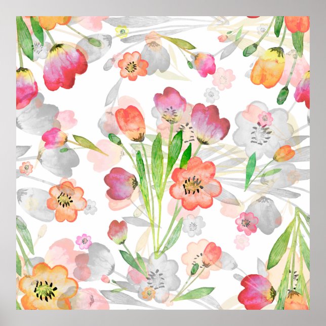 nahtloses Muster abstrakte Blumenzusammensetzung T Poster (Vorne)