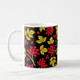 nahtloses Muster aus Blumen und Beeren. Russisch  Kaffeetasse