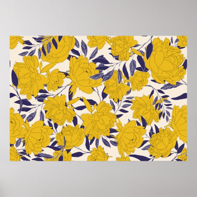 nahtloses Muster aus Blumen und Blättern Poster (Vorne)