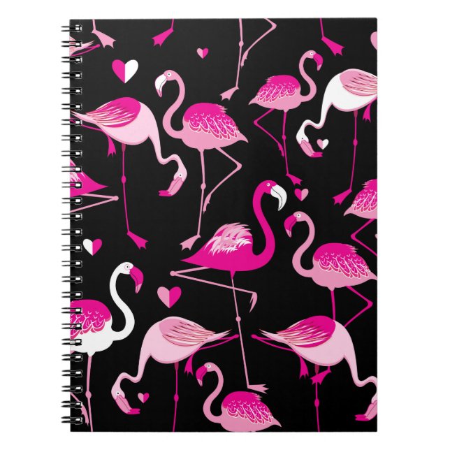 Nahtloses Muster aus rosa Flamingos auf dunklem Ba Notizblock (Vorderseite)