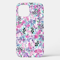 Nahtloses Muster aus violetten Blumen und Beeren,b