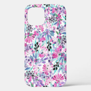 Nahtloses Muster aus violetten Blumen und Beeren,b iPhone 12 Hülle