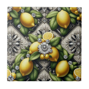Nahtloses Muster B&W Art Deco Zitronen und Diamant Fliese