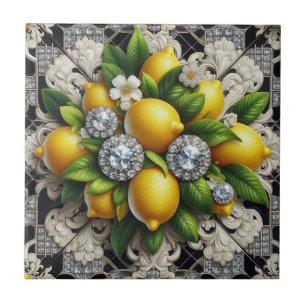 Nahtloses Muster B&W Art Deco Zitronen und Diamant Fliese