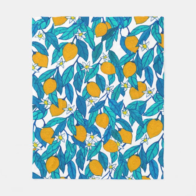 Nahtloses Muster. Blühende Zitrone. Blume Neroli.  Fleecedecke (Vorderseite)