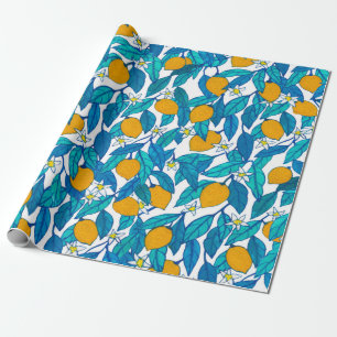 Nahtloses Muster. Blühende Zitrone. Blume Neroli. Geschenkpapier