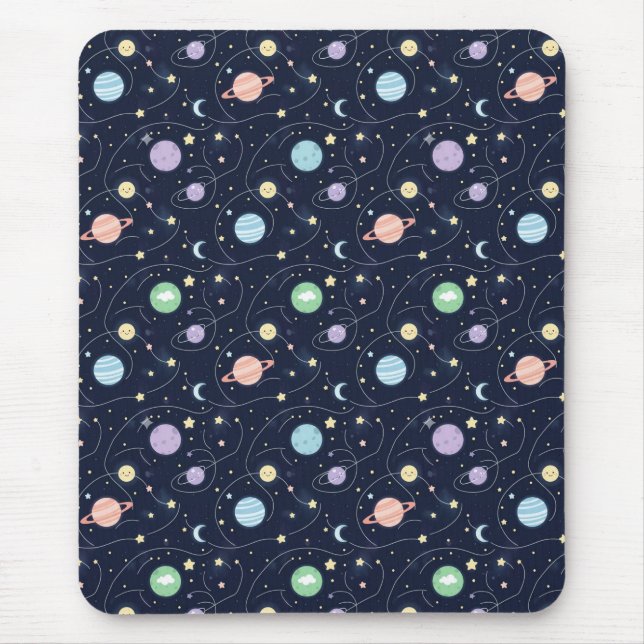 Nahtloses Muster der Planeten des Sonnensystems Mousepad (Vorne)