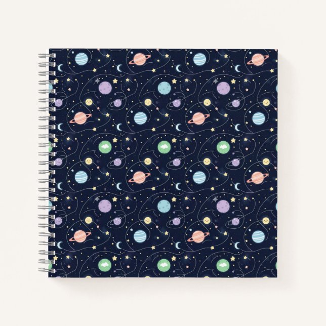 Nahtloses Muster der Planeten des Sonnensystems Notizbuch (Vorderseite)