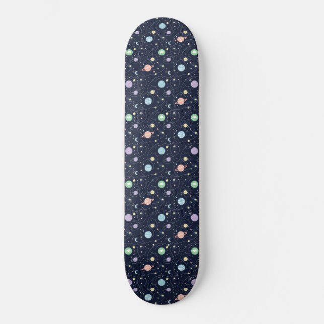 Nahtloses Muster der Planeten des Sonnensystems Skateboard (Vorderseite)