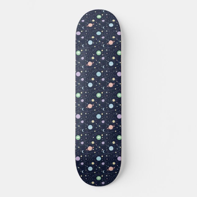 Nahtloses Muster der Planeten des Sonnensystems Skateboard (Vorderseite)