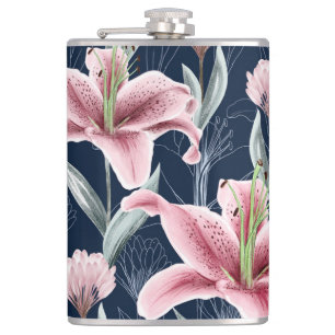 Nahtloses Muster der rosa Lilly-Blume. Flachmann