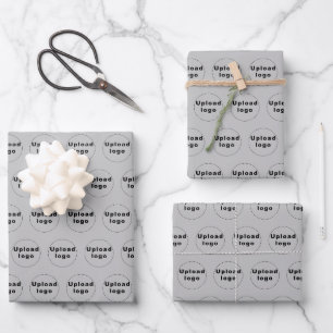 Nahtloses Muster des Firmenlogos auf Grau Geschenkpapier Set
