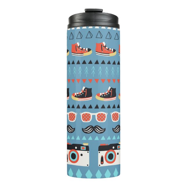 Nahtloses Muster des Retro-Hipsters Thermosbecher (Vorderseite)