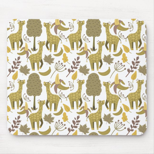 Nahtloses Muster Giraffe, gelber weißer Hintergrun Mousepad (Vorne)