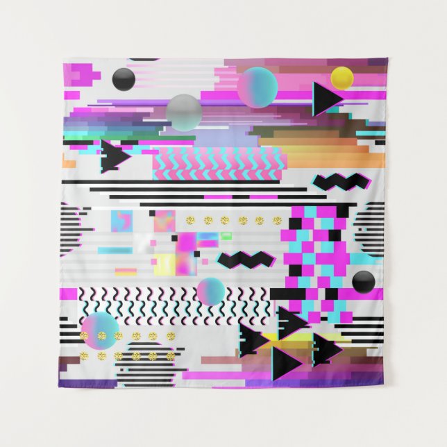 Nahtloses Muster-Glitch-Design. Cyberpunk Digital  Wandteppich (Vorderseite)