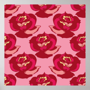 Nahtloses Muster, goldbordeauxfarbene Rose Vintag Poster
