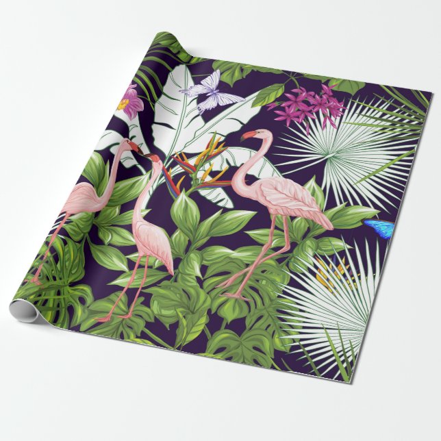 Nahtloses Muster, Hintergrund mit Flamingo und Tru Geschenkpapier (Ungerollt)