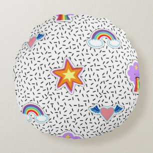Nahtloses Muster Hintergrund mit Patch Cartoon sta Rundes Kissen