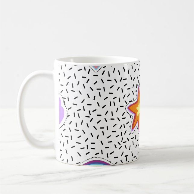 Nahtloses Muster Hintergrund mit Patch Cartoon Ste Kaffeetasse (Links)