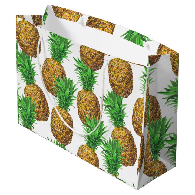 Nahtloses Muster mit Ananas Große Geschenktüte (Rückseite Schrägansicht)