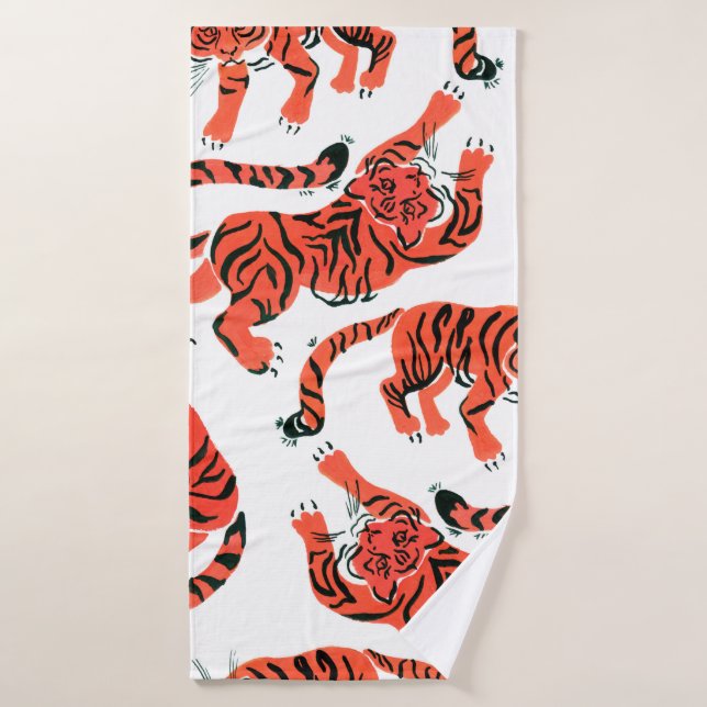 Nahtloses Muster mit Anstrichfarben in Tigern Badehandtuch (Badehandtuch)