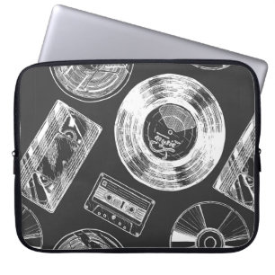 Nahtloses Muster mit Audio- und Videoträgern. Vi Laptopschutzhülle