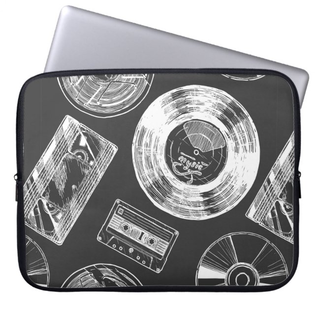 Nahtloses Muster mit Audio- und Videoträgern. Vi Laptopschutzhülle (Vorderseite)