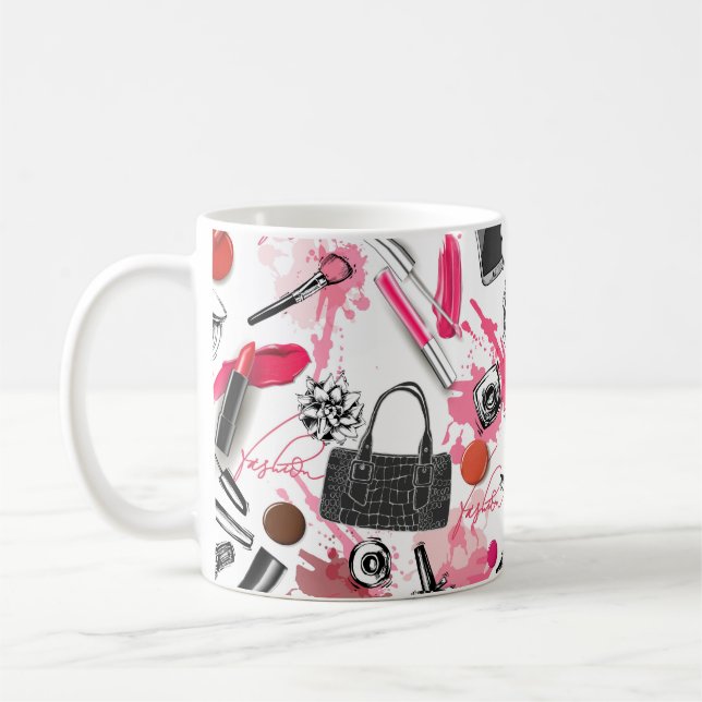Nahtloses Muster mit bemaltetem Make-up Kaffeetasse (Links)